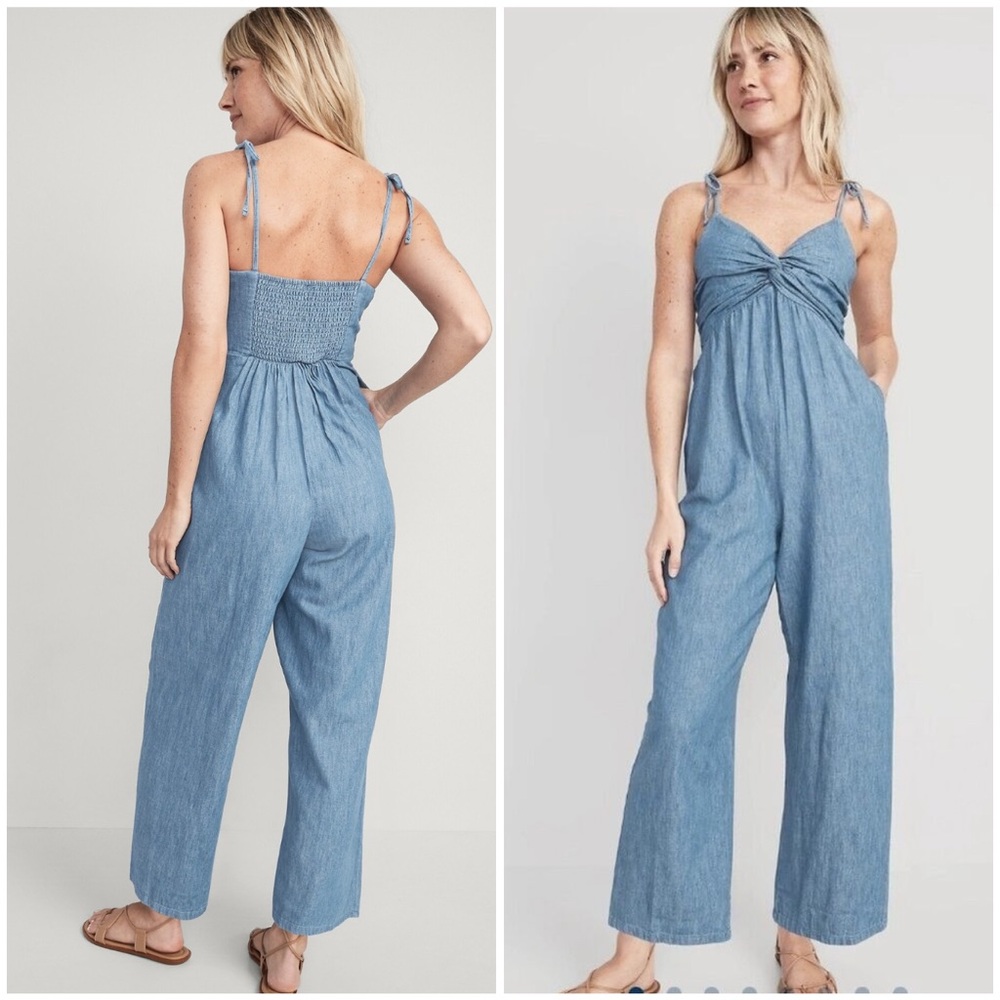 Old Navy NWT! Tie-Strap Twist-Front Jumpsuit In Denim Blue Size L